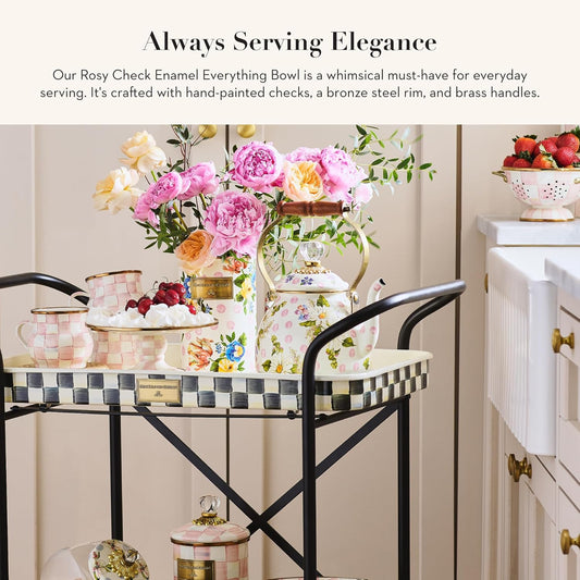 MACKENZIE-CHILDS Checkered Enamel Serving Bowl for Entertaining, Everything Bowl, Rosy Check