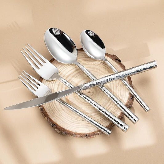 Hammered Silverware Set,Zerophilo Flatware Set 20 Pieces 18/10 Stainless Steel Cutlery Set for 4 Mirror Polished,Dishwasher Safe