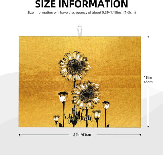 Sunflower Microfiber Dish Drying Mat for Kitchen Counter 18"x24" Black Gold Dishes Pad Dish Drainer Rack Mats Absorbent Washable Reusable