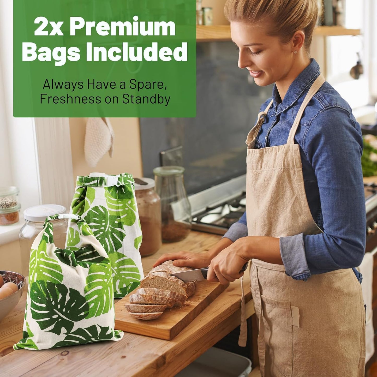 2 Pack Reusable Beeswax Food Wraps Breads Bags for Homemade Bread Loaf, Organic Cotton XL Sourdough Beeswax Bread Bag Supplies Sandwich Wrapper, Sustainable, Fresh Keeping, Food Storage Containers