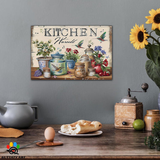GUTTATY Farmhouse Wall Art Rustic Kitchen Decor, Ready to Hang Kitchen Canvas Print Colorful Flowers And Bird,Vintage Posters Prints for Dinning Room Home Kitchen Restaurant Painting 18×24 Inch