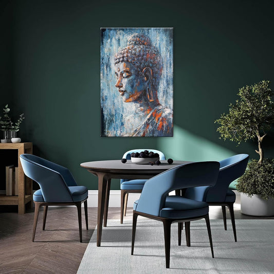 Large Buddha Statue Decor Wall Art Canvas Wall Decor Painting Buddha Head Picture Zen Art Dark Blue Artwork for Bathroom Bedroom Walls 32x48