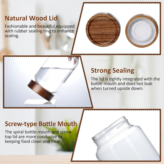 24 oz/710 ml Glass Jar with Airtight Wooden Screw Top Lid, Clear Stackable Food Storage Canister, Medium Cute Decorative Glass Container for Coffee, Candy, Cookie, Sugar, Oatmeal, Salt, Spice