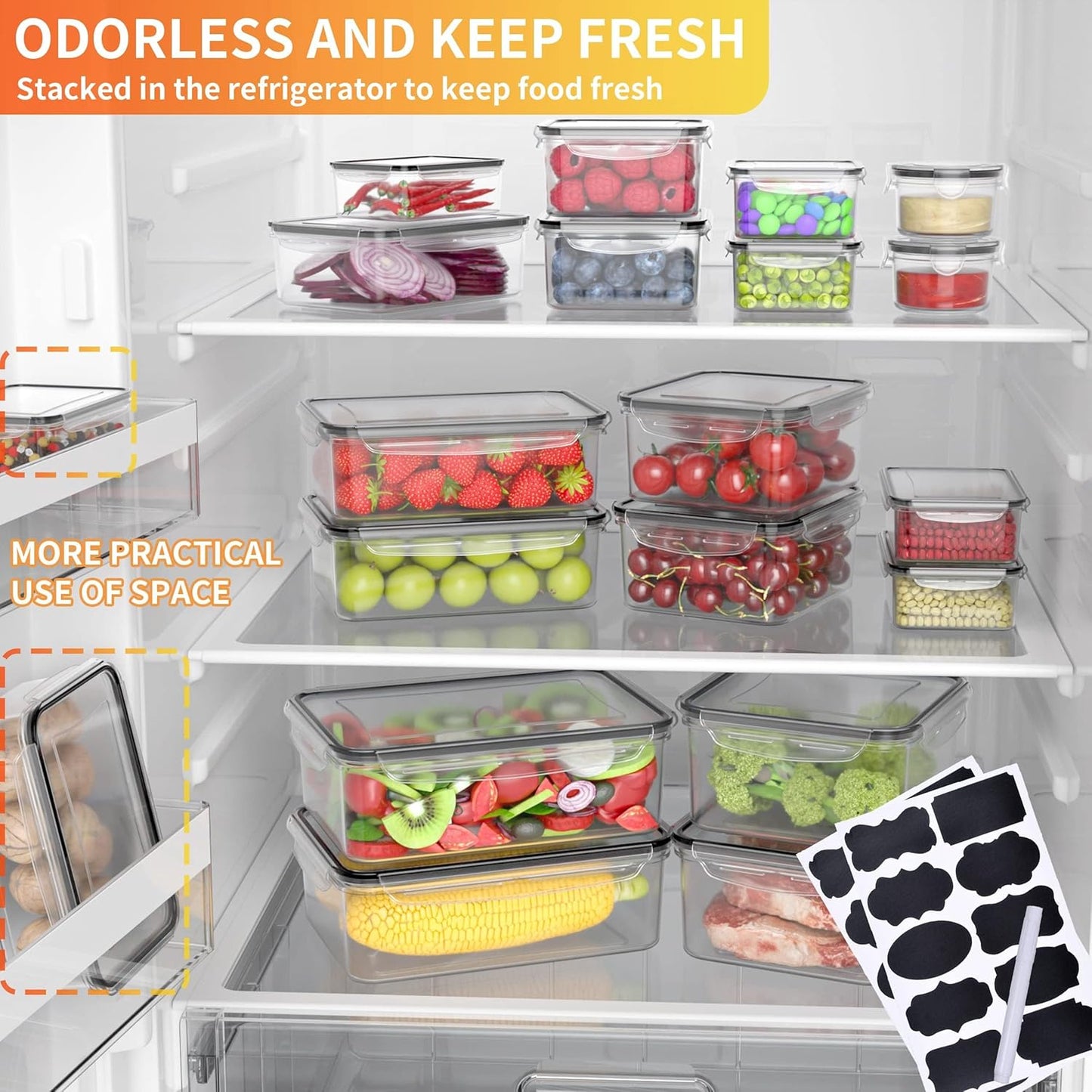 40 PCS Plastic Food Storage Containers with Lids Airtight, BPA-Free Leakproof Meal Prep Containers Reusable,Microwave & Dishwasher & Freezer Safe,Includes Labels & Pen