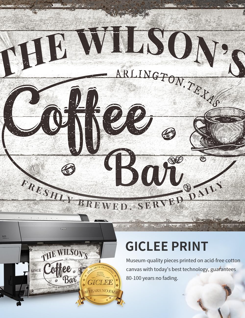 IPIC - Custom Coffee Bar Sign, Personalized Large Canvas Wall Art with Family Name, Vintage Coffee Station Decor, Canvas Prints Gift for Friend Family