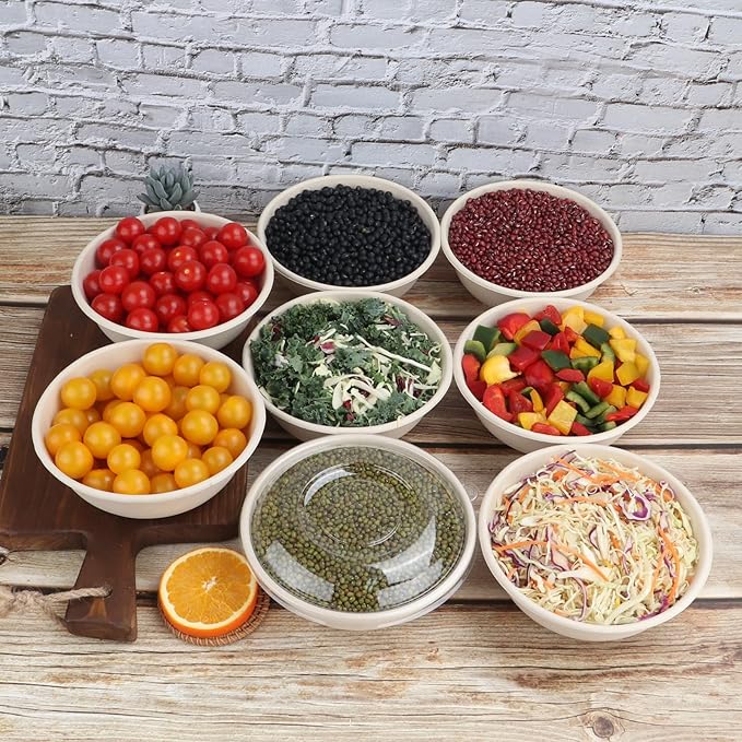 28 oz Disposable salad bowls with lids, Sugarcane Fiber Paper Bowls Deli Container 50 Pack