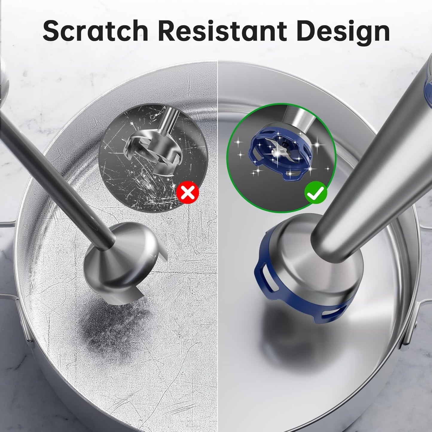 Immersion Blender Handheld Corded Hand Blenders Set 1100W, Trigger Variable Speed 5 in 1 Stick Emulsifier with Chopper, Whisk and Frother for Soup, Baby Food and Smoothies, Navy Blue