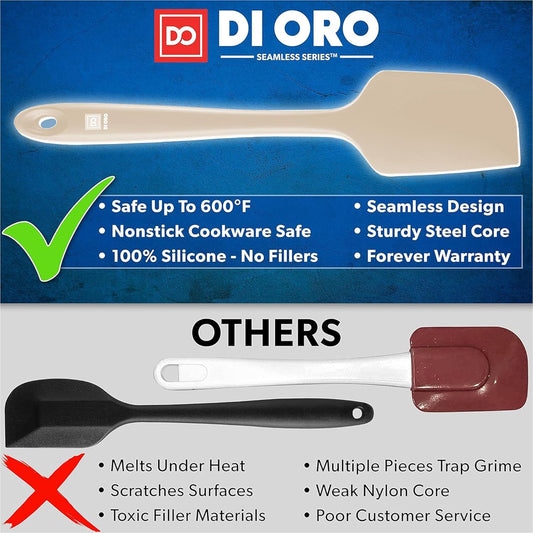 DI ORO Silicone Spatula Set - Rubber Kitchen Spatulas for Baking, Cooking, & Mixing - 600°F Heat-Resistant & BPA Free Silicone Scraper Spatulas for Nonstick Cookware - Dishwasher Safe (3pc, Clay)