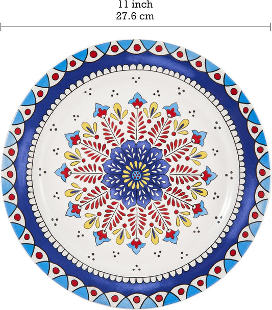 Bico Boho Totem Dinner Plates Set of 4, 11 Inch Large Ceramic Plates for Pasta, Steak, Stylish Serving Dishes, Microwave and Dishwasher Safe, Gift for Housewarming and Thanksgiving