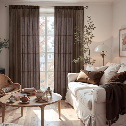 BGment Brown Linen Curtains 80 Inches Long for Living Room, Window Drapes Semi Sheer Rustic Textured for Farmhouse Beroom Dining Room Decor Rod Pocket Lightweight, 2 Panels Set, Each 52 Inch Wide