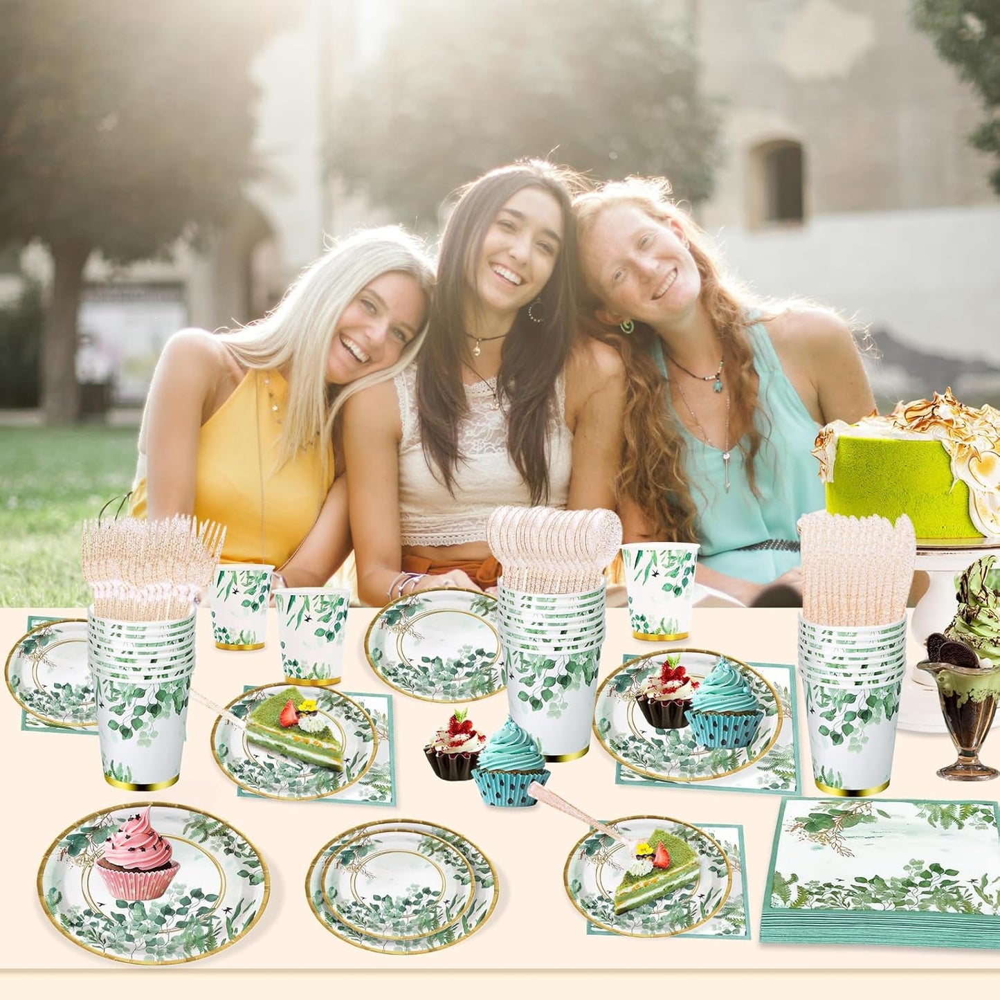 350 Pcs Sage Green Plates and Napkins Party Supplies Serve 50 Sage Green Baby Shower Decorations Eucalyptus Paper Plates and Cups And Napkins Sets for Boho Birthday Wedding Baptism Bridal