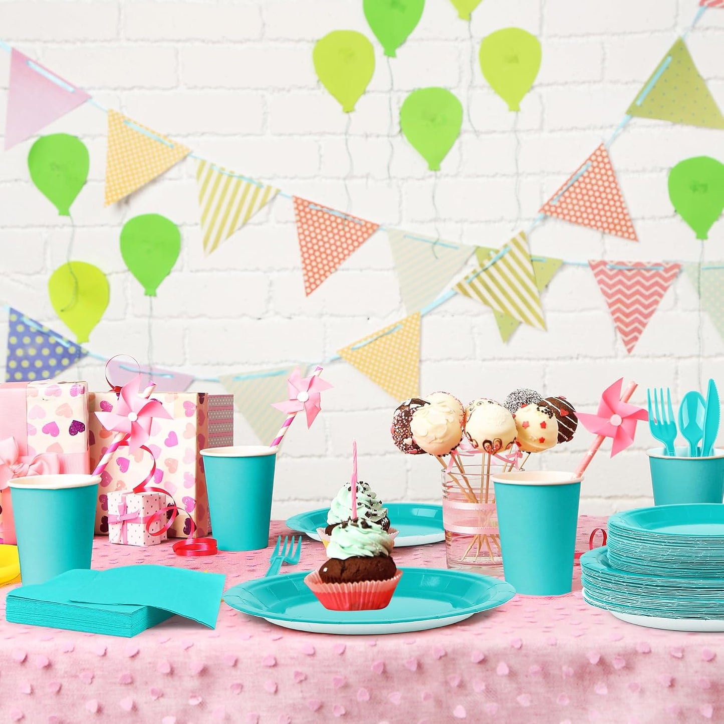 durony 350 Pieces Teal Blue Party Supplies Teal Blue Dinnerware Set Paper Plates Cup Napkins Serve 50 Guests for Birthday Wedding Baby Shower Party Family Picnic