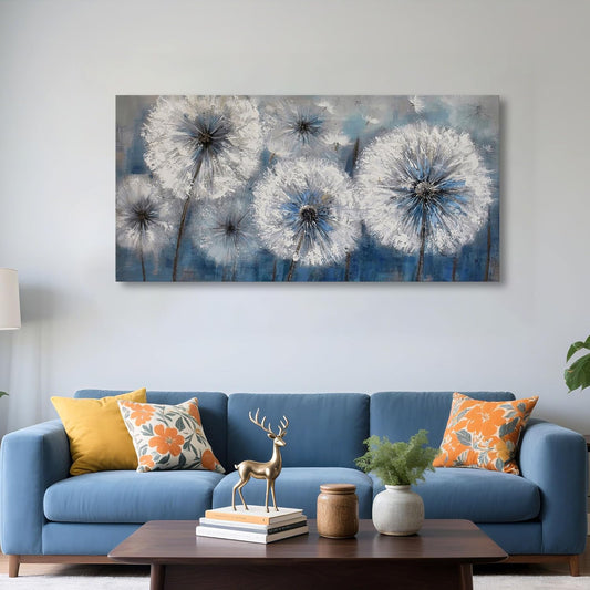 Large Dandelion Painting Wall Art Decor Canvas Print Picture for Living Room White Flower Flora Plant Home Bedroom Decoration Modern Framed Artwork