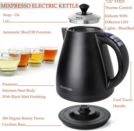 Mixpresso Electric Kettle Temperature Control, Hot Water Kettle Electric, Cordless 1 Liter Capacity, Keep Warm & Led Indicator, Auto-Shutoff, Boil-Dry Protection, Black Electric Kettle