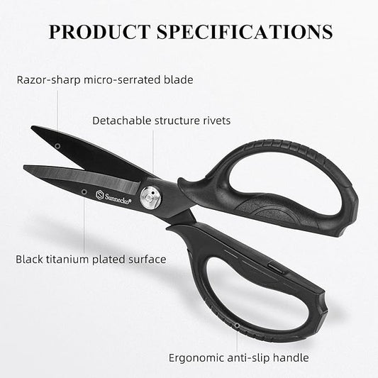Sunnecko Kitchen Scissors All Purpose Heavy Duty Scissors Titanium Coated, Kitchen Shears for Food, Micro Serrated with Detachable Blades
