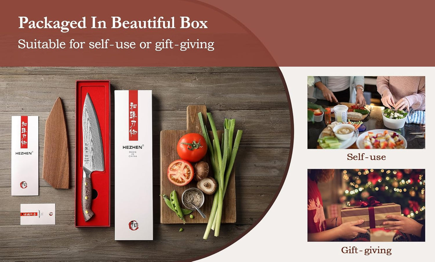 HEZHEN Damascus Chef Knife with Sheath, 8.3 Inches, 67 Layers Dmascus Steel Japanese Kitchen Knifefor Professional Chefs and Family, Micarta Handle,Gift Ready