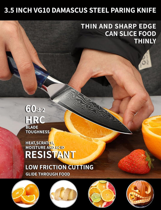3.5 Inch Paring Knife - Kitchen Fruit Peeling Knife Damascus Steel & Resin Handle - Xuan Series(Sapphire Blue)
