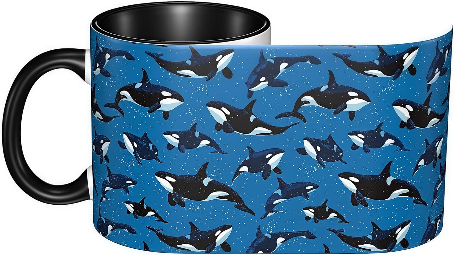FyLybois Whale Coffee Mug Ceramic Coffee Cup with Handle Microwave Safe for Home or Office Gifts for Women and Men