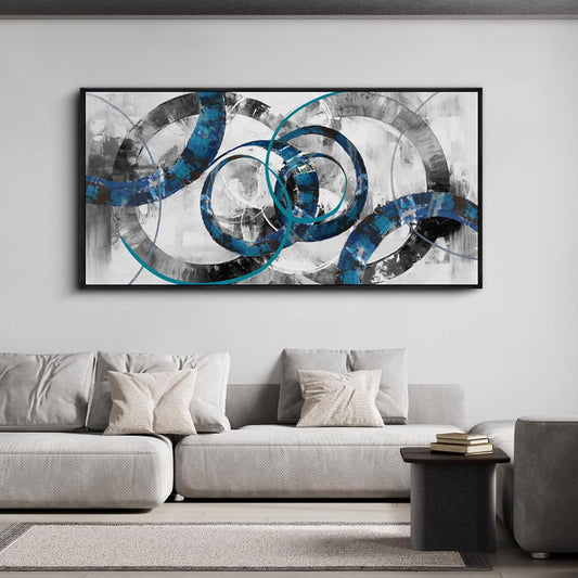 XLSJERST Large Frame Wall Art Blue Abstract Canvas Wall Art - Modern Art Wall Decor Wall Pictures for Living Room Bedroom Office Gray and White Paintings Artwork for Wall Size 29x58 Inches
