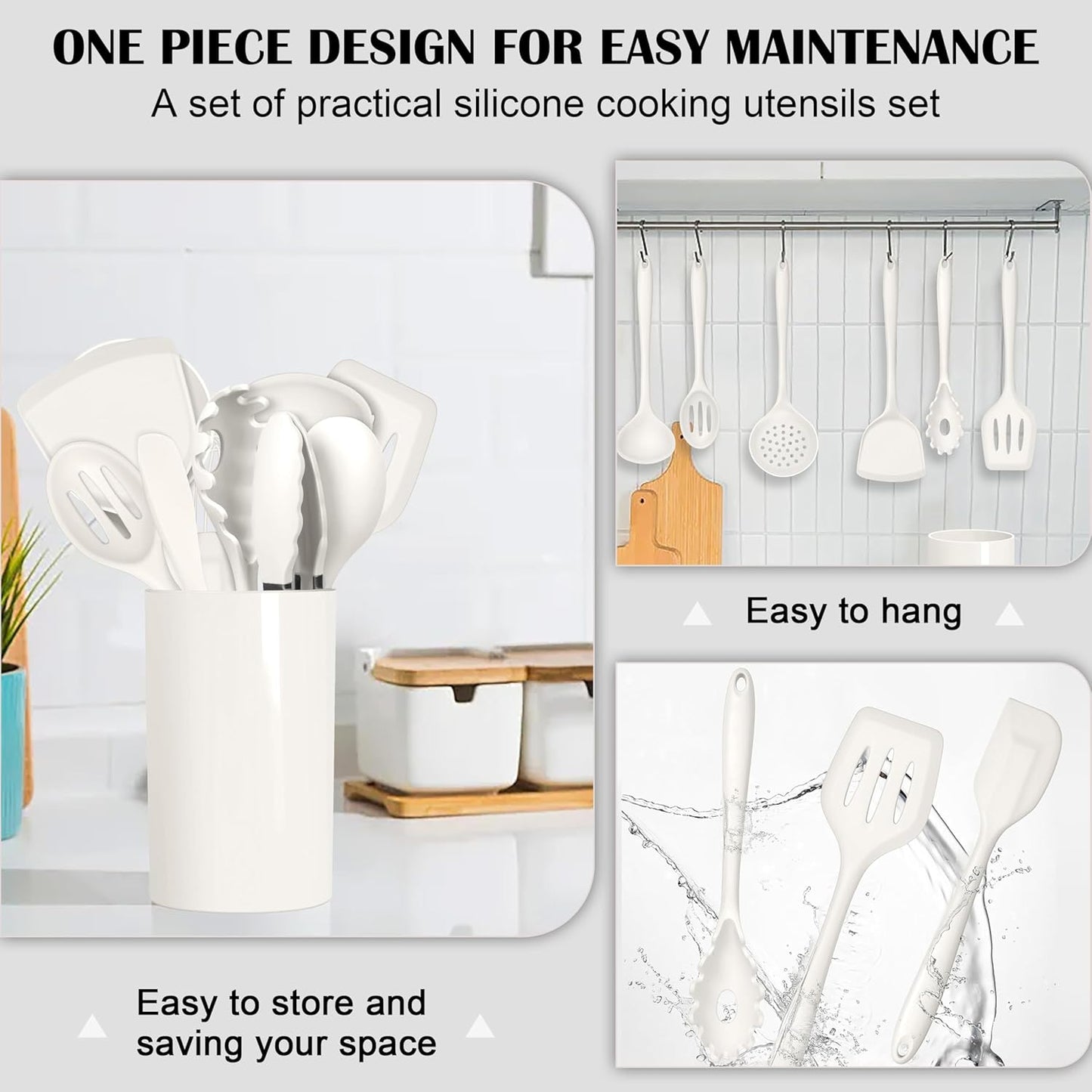 HaWare Kitchen Utensils, 14 PCS Silicone Cooking Utensils Set, Heat Resistant Kitchen Utensils for Non-stick Cookware, Kitchen Gadgets Tools with Spoons, Spatulas, Whisk, Dishwasher Safe (White)