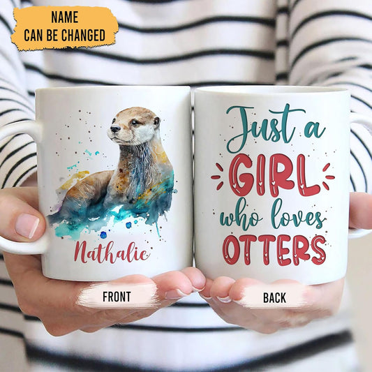 Hyturtle Personalized Gifts Otter Lover - Just A Girl Who Loves Otter Custom Name Ceramic Coffee Mug Cup 11oz - Idea Cute Animal Lover Gifts For Women, Girl kid Daughter On Birthday, Christmas