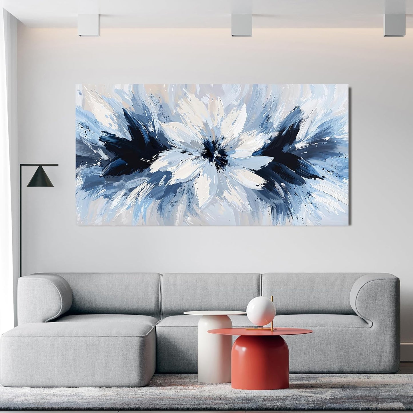 Canvas Oversized Wall Art Decor Large Wall Art For Living Room White Flower Wall Art Prints Modern Blue Wall Art Pictures 29"X58" Abstract Canvas Art Wall Decor Artwork for Walls Bedroom Office Decor