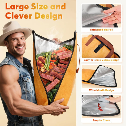 BBQ Blanket for Resting Meat, 21IN Meat Resting Blanket Bag Men Gifts for, Dad, Papa, Husband Insulated Reusable Smoker Grilling Meat Wide Mouth Bag, BBQ Accessories for Large Beef/Brisket/Turkey