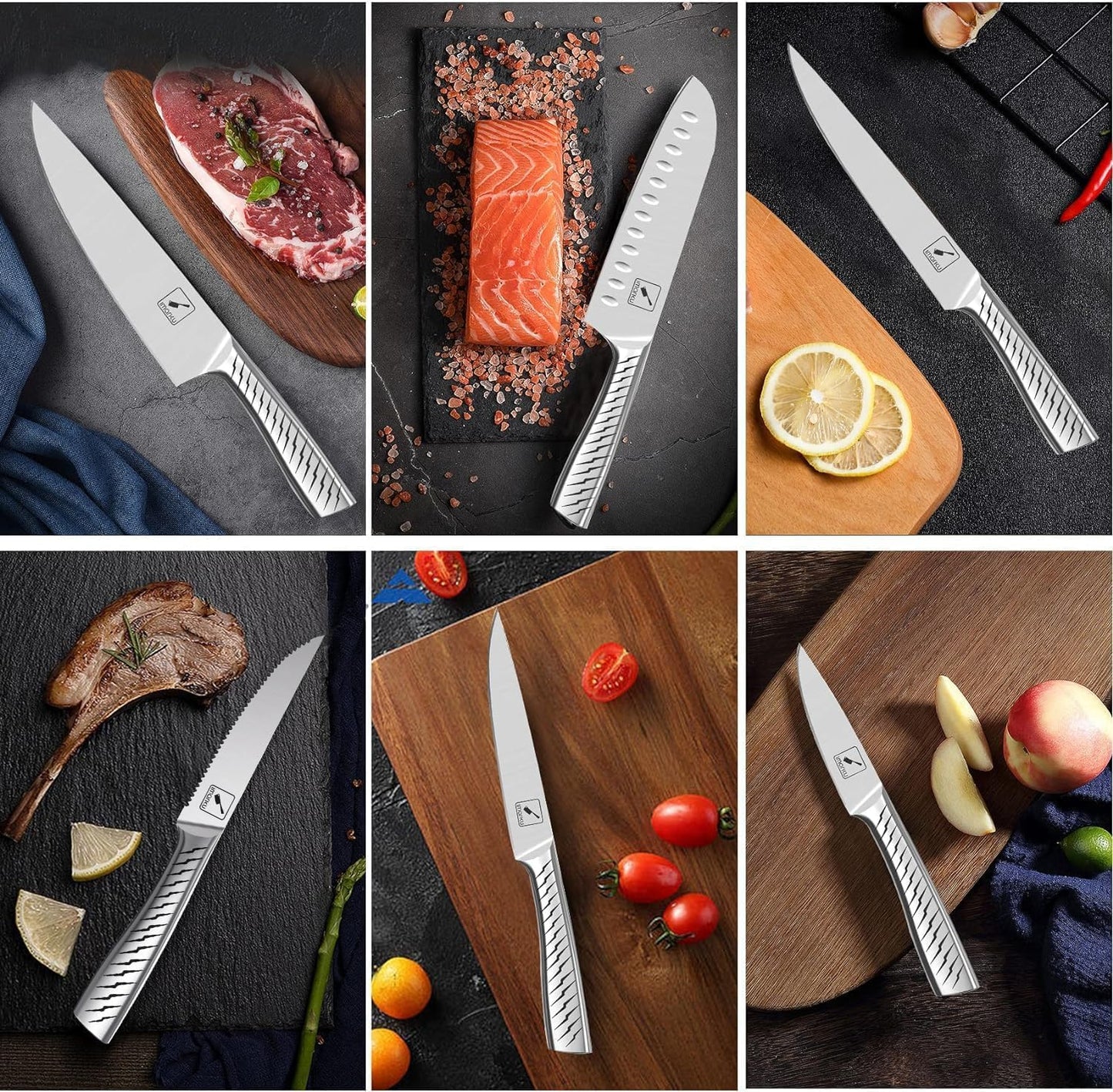 imarku® Knife Set,14-Piece Knife Sets for kitchen with block,Premium One-Piece Kitchen Knife Set with Sharpener,High Carbon Stainless Steel Knives Set for Kitchen,Dishwasher Safe,Black