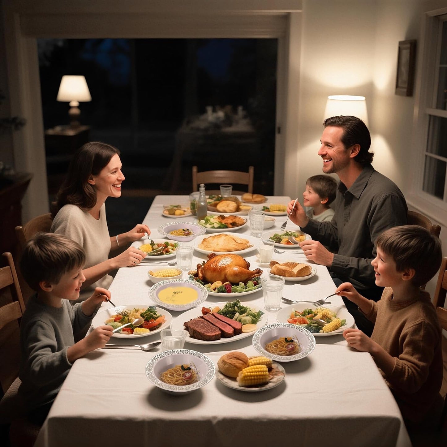 I00000 100 Silver Plastic Bowls, 12 oz Disposable Bowls, Disposable Lace Christmas Thanksgiving Trim, Premium Heavy Duty Plastic Bowl for Party