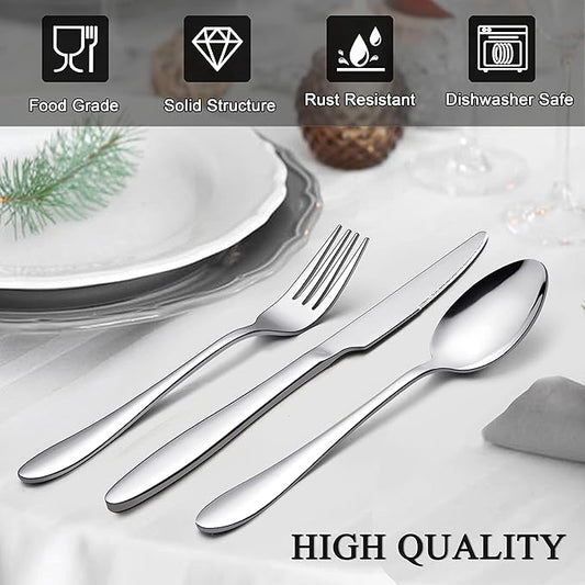LIANYU Silverware Flatware Set for 8, 40 Piece Stainless Steel Cutlery Set Include Forks Spoons Knives, Eating Utensils for Home Kitchen Restaurant Tableware, Mirror Finish, Dishwasher Safe