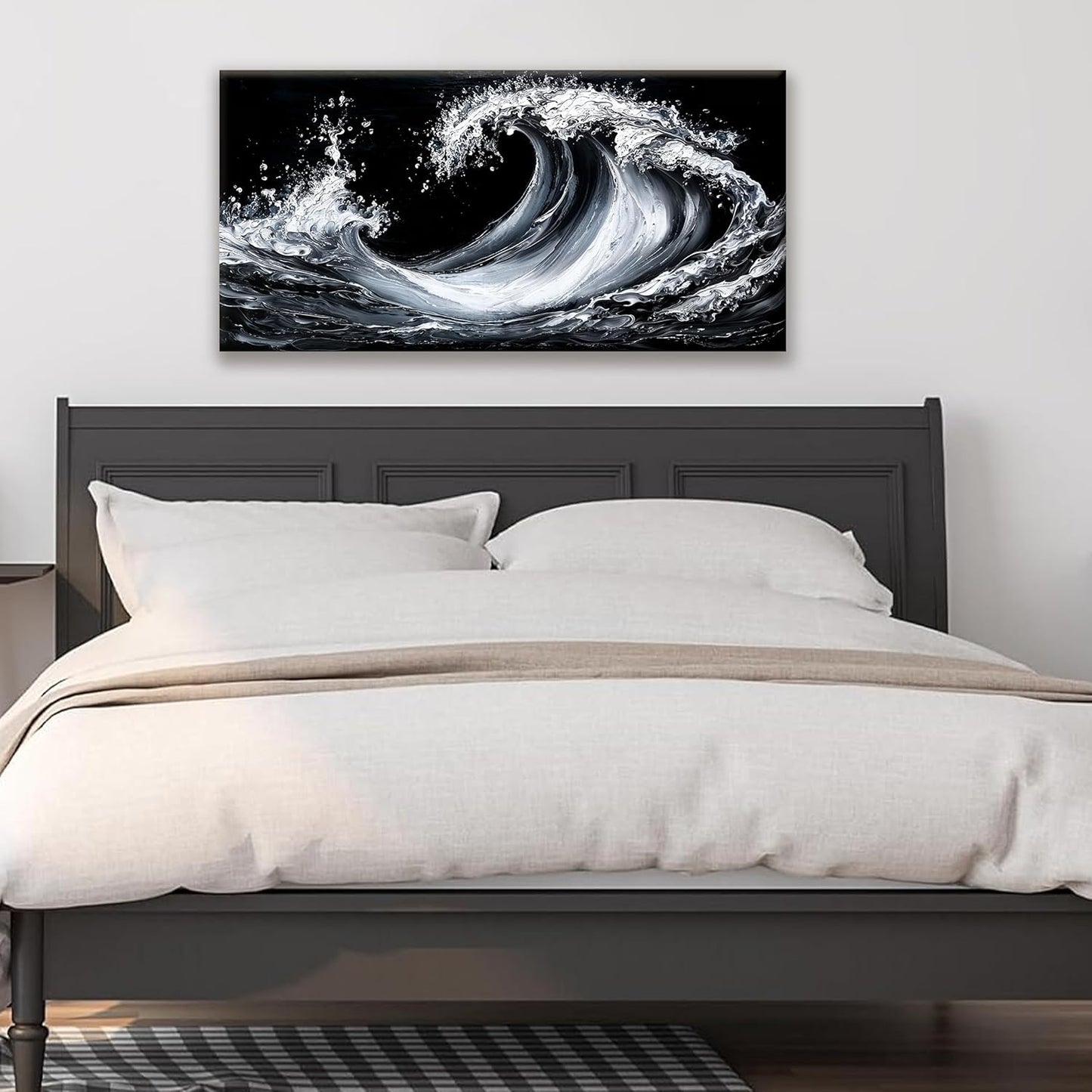Suconvng Abstract Wall Art Small Size White Sea Wave Modern Canvas Art Wall Decor Painting Artwork Abstract Wall Decor Print Picture For Bedroom Office Home Decoration 20"X 40"