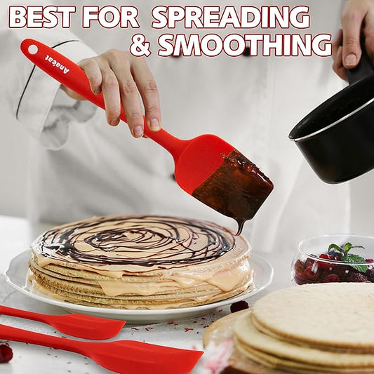 Anaeat Silicone Spatula Set of 5 - Seamless One-Pieces Design, Non-Stick Rubber Spatulas BPA Free Kitchen Scraper Flexible for Easy Baking, Cooking, Scraping & Mixing, Heat Resistant & Dishwasher Safe