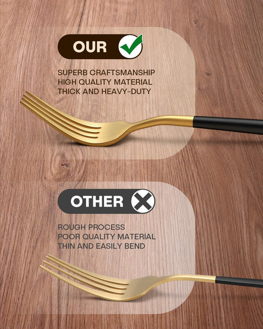 Stapava 60-Piece Matte Black Gold Silverware, Stainless Steel Utensils Cutlery Set for 12, Satin Finish Flatware Include Forks Spoons and Knives for Home Restaurant, Dishwasher Safe