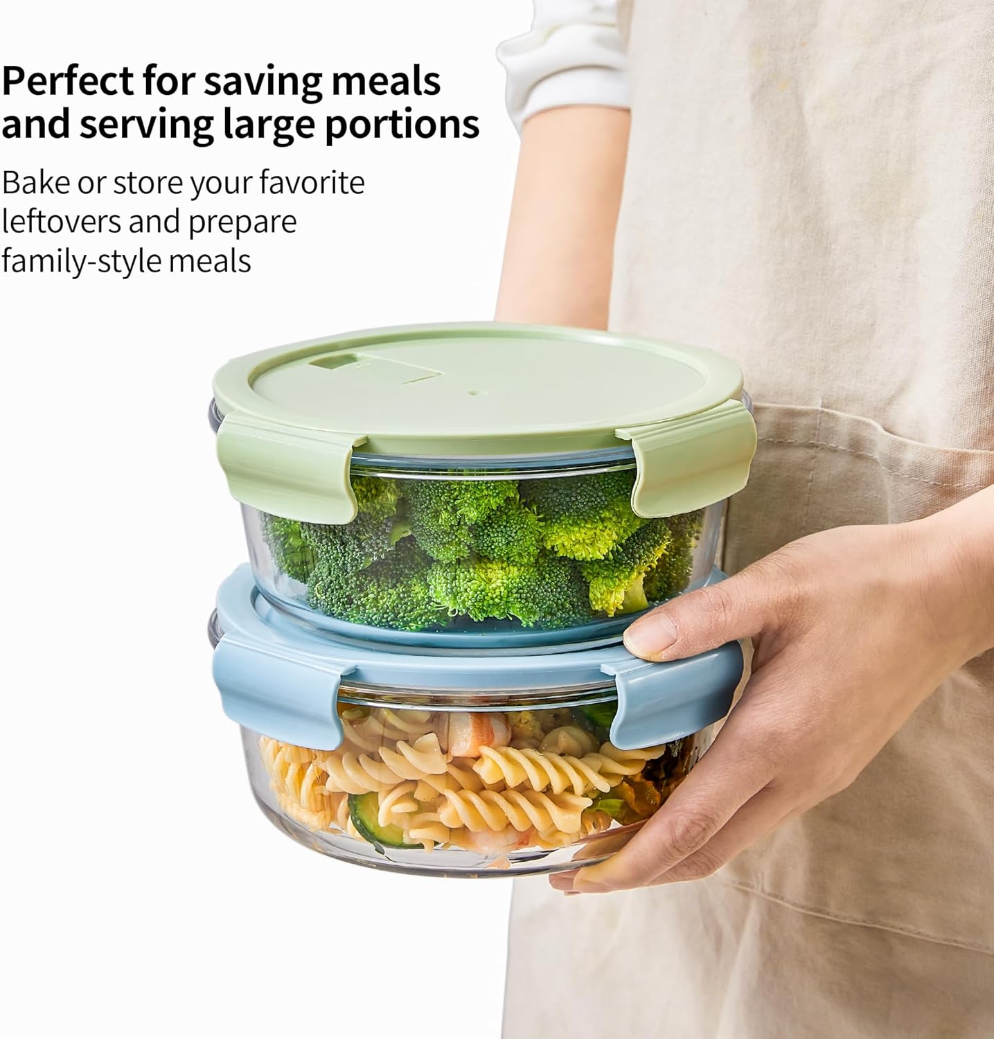 8 Pcs Round Glass Containers with Lids Airtight 4 Cup Glass Storage Containers Set Meal Prep Containers for Soup Leftover Microwave, Dishwasher, and Freezer Safe(4 Sets