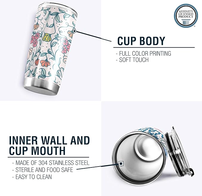 Zeta Tau Alpha Paraphernalia - Officially Licensed - 20 oz Stainless Steel Insulated Sublimation Tumbler - Flowers