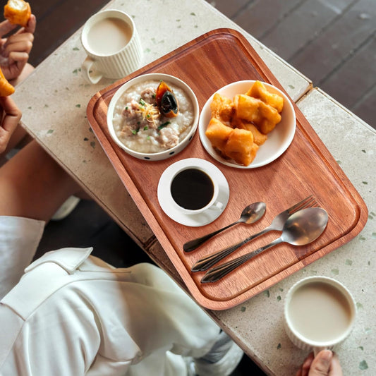 Medium Wooden Serving Trays for Party Long Charcuterie Boards Rectangle Acacia Wood Platter Fruit Dessert Tray for Food Dish Snack Cookie Appetizer Plates Cheese Board Kitchen Dinner Platters