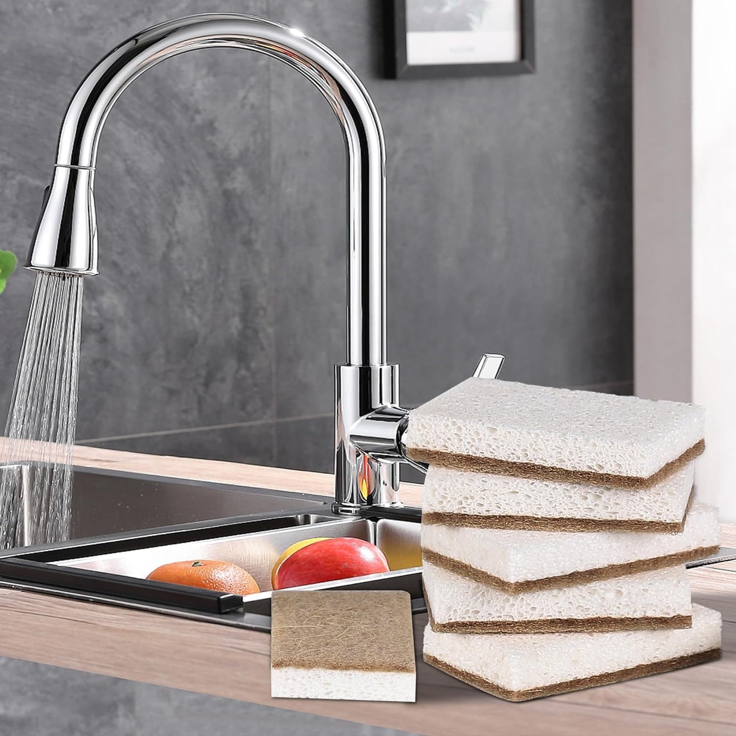 Natural Dish Sponges 16 Pack - Biodegradable Sponge Kitchen Compostable Cellulose Coconut Scrubber - No Scratch Cleaning Sponges