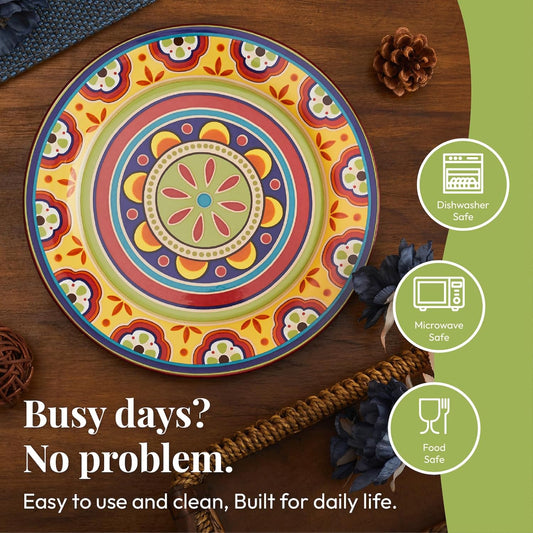 Bico Tunisian Dinner Plates Set of 4, 11 Inch Large Ceramic Plates for Pasta, Steak, Stylish Serving Dishes, Microwave and Dishwasher Safe, Gift for Housewarming and Thanksgiving