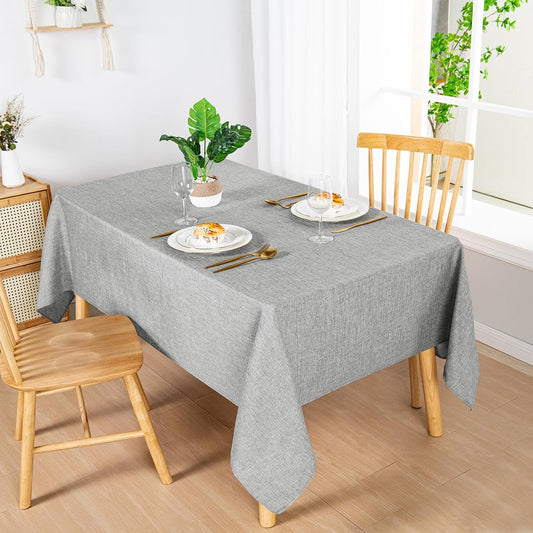 Hiasan 2 Pack Faux Linen Rectangle Tablecloth - Wrinkle and Stain Resistant Washable Table Cloth for Kitchen Dining Room Holiday Table Cover for Party Dinner, Light Grey, 52 x 70 Inch
