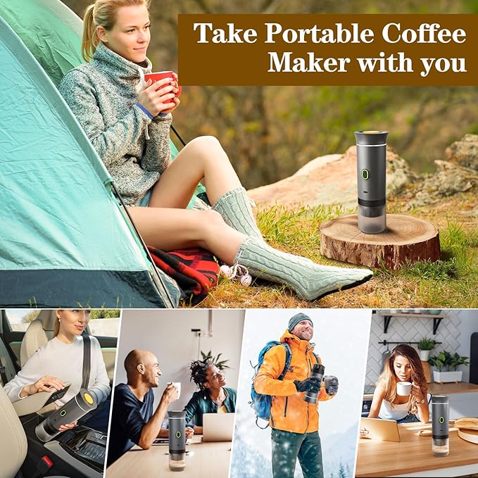 Portable Coffee Maker, Espresso Machine for camping, Travel Coffee Maker with USB-C, 3-in-1 Small Espresso Machine with Ground Coffee & Capsules (NS&DG) for RV, Hiking, Office(Grey)