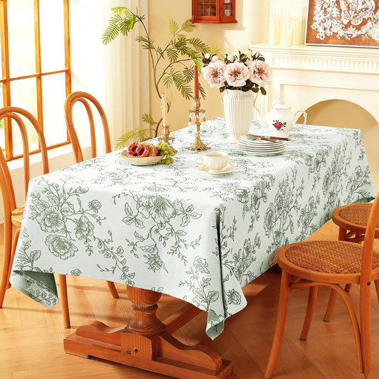 Chassic Premium Vintage Farmhouse Damask Floral 60 x 84 inch Rectangle Table Cloth – Water Resistant Linen Textured Jacquard Tablecloth for Kitchen Dining & Picnic Decor - Green