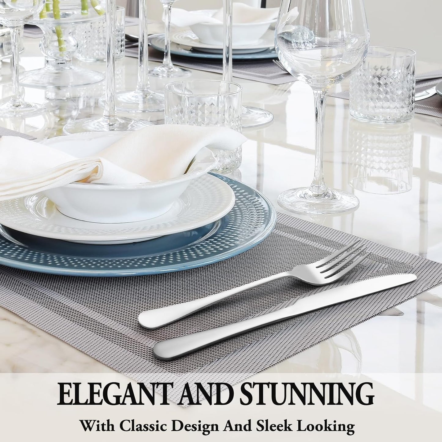 48 Pcs Silverware Set with Steak Knives Service for 8,Stainless Steel Flatware Set,Mirror Polished Cutlery Utensil Set,Home Kitchen Eating Tableware Set,Include Fork Knife Spoon Set,Dishwasher Safe