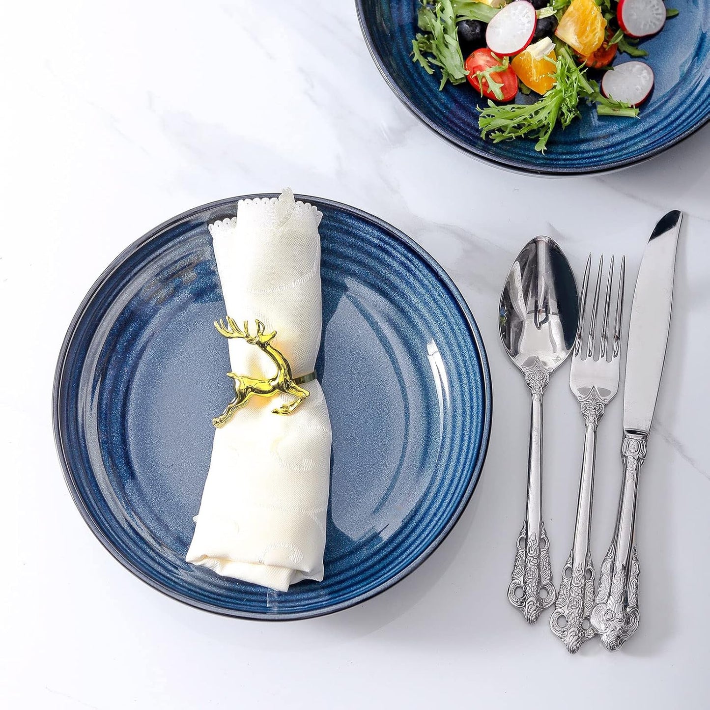 Hasense Pasta Bowls, 32 Oz Ceramic Serving Bowls Set of 4-8.7 Inch Serving Dishes for Salad, Pasta, Soup, Fruit - Blue Dinner Plate Bowls for Home Gift, Dishwasher & Microwave Safe