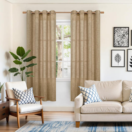 YoungsTex Burlap Linen Curtains 72 Inch Length for Living Room, Toffee Semi Sheer Window Drapes Light Filtering with Bronze Grommet for Bedroom Farmhouse, 2 Panels, 52 X 72 Inch
