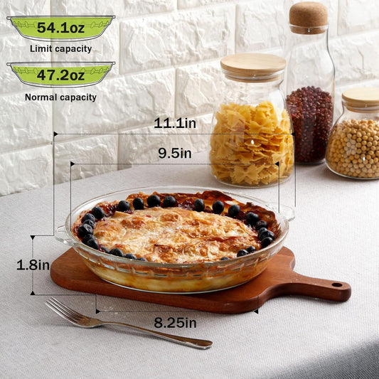 ZYER Glass Pie Plate Round Glass Pie Pan for Baking Pie Baking Pan 47oz Pie Dish, 9.5 Inch