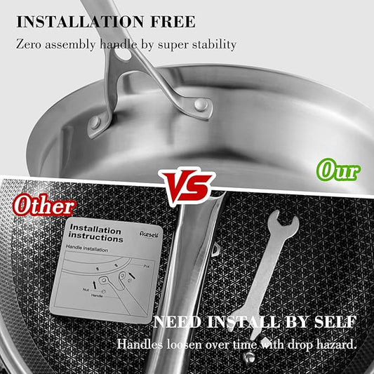 12 Inch Frying Pan Non Stick with Lid, Tri-ply Stainless Steel Saute Pan 5.2QT with Stainless Steel Lid, Fast and Even Heating Stay Cool Handles Induction Dishwasher & Oven Safe PFOA Free Cookware