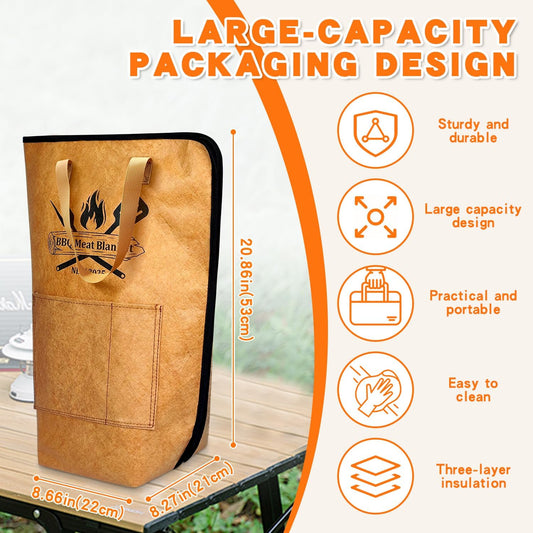 BBQ Blanket,21inch Insulated Meat Resting Bag for Brisket,Pork Shoulders,Steaks & Turkeys|Heavy-Duty Smoker Blanket with Wide Mouth Design for Moisture Retention and Tender BBQ|Ideal Gift for Men