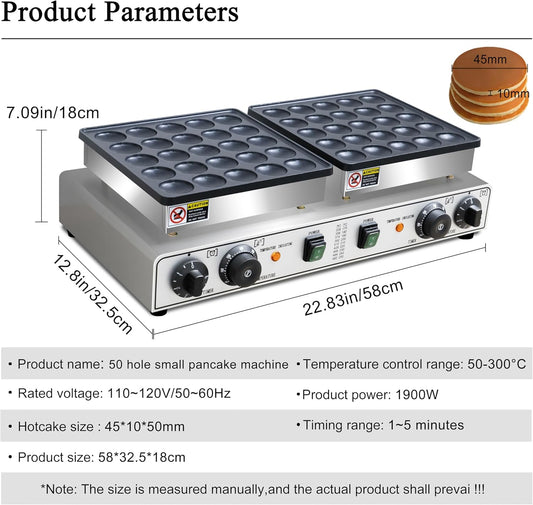 50PCS Mini Pancakes Maker Machine, 110V Electric Commercial Dutch Pancake Maker, Non-stick Small hotcake Maker Mini hotcakes machine for Home Kitchen Restaurant Business