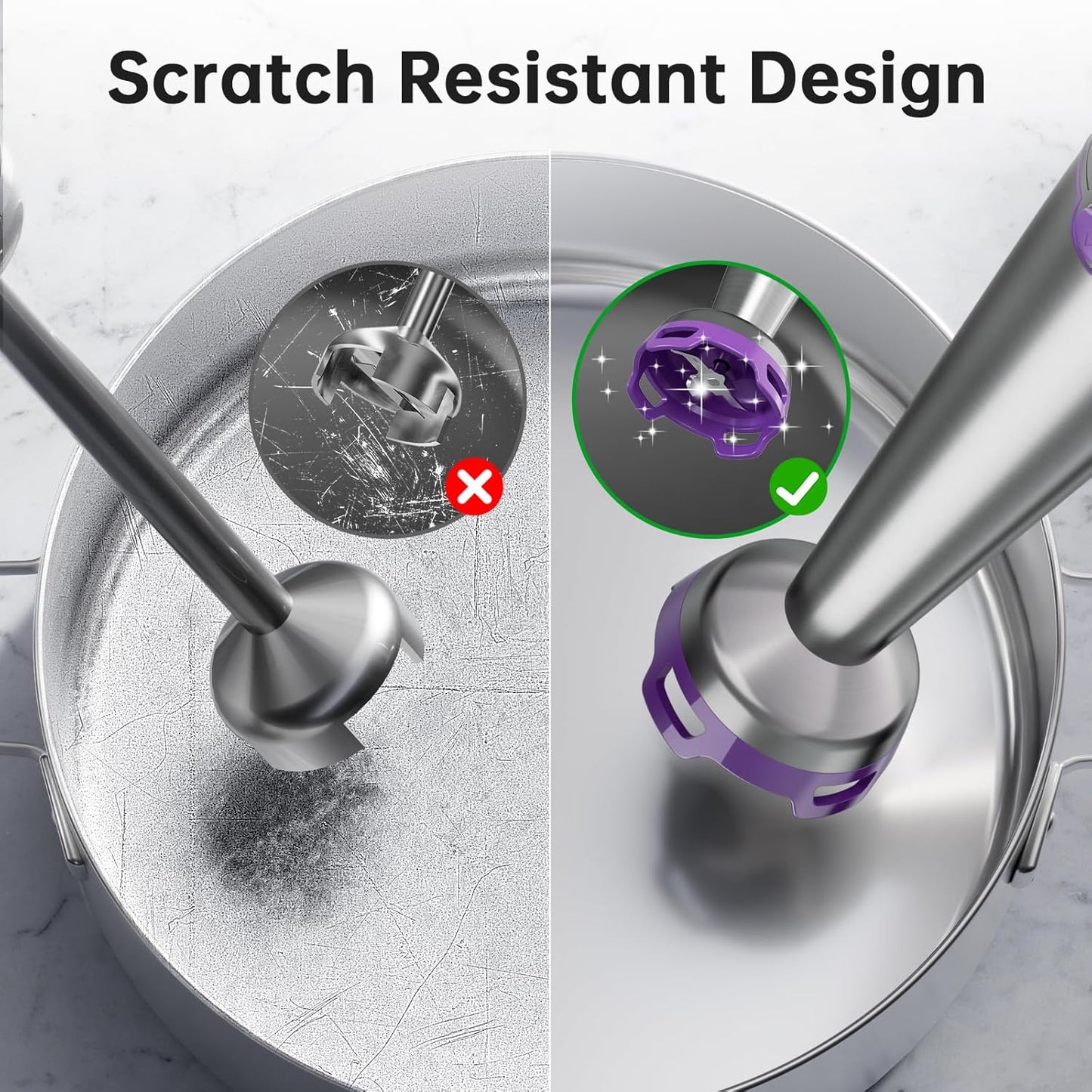 Immersion Blender Handheld Corded Hand Blenders Set 1100W, Trigger Variable Speed 5 in 1 Stick Emulsifier with Chopper, Whisk and Frother for Soup, Baby Food and Smoothies, Purple