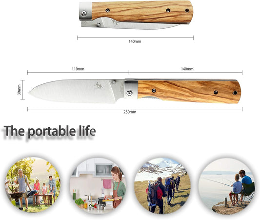 SENBON 440A stainless steel Ultra sharp pocket folding Japanese peeling utility knife Natural Olive Handle Camping trip Outdoor Portable Fruit knife